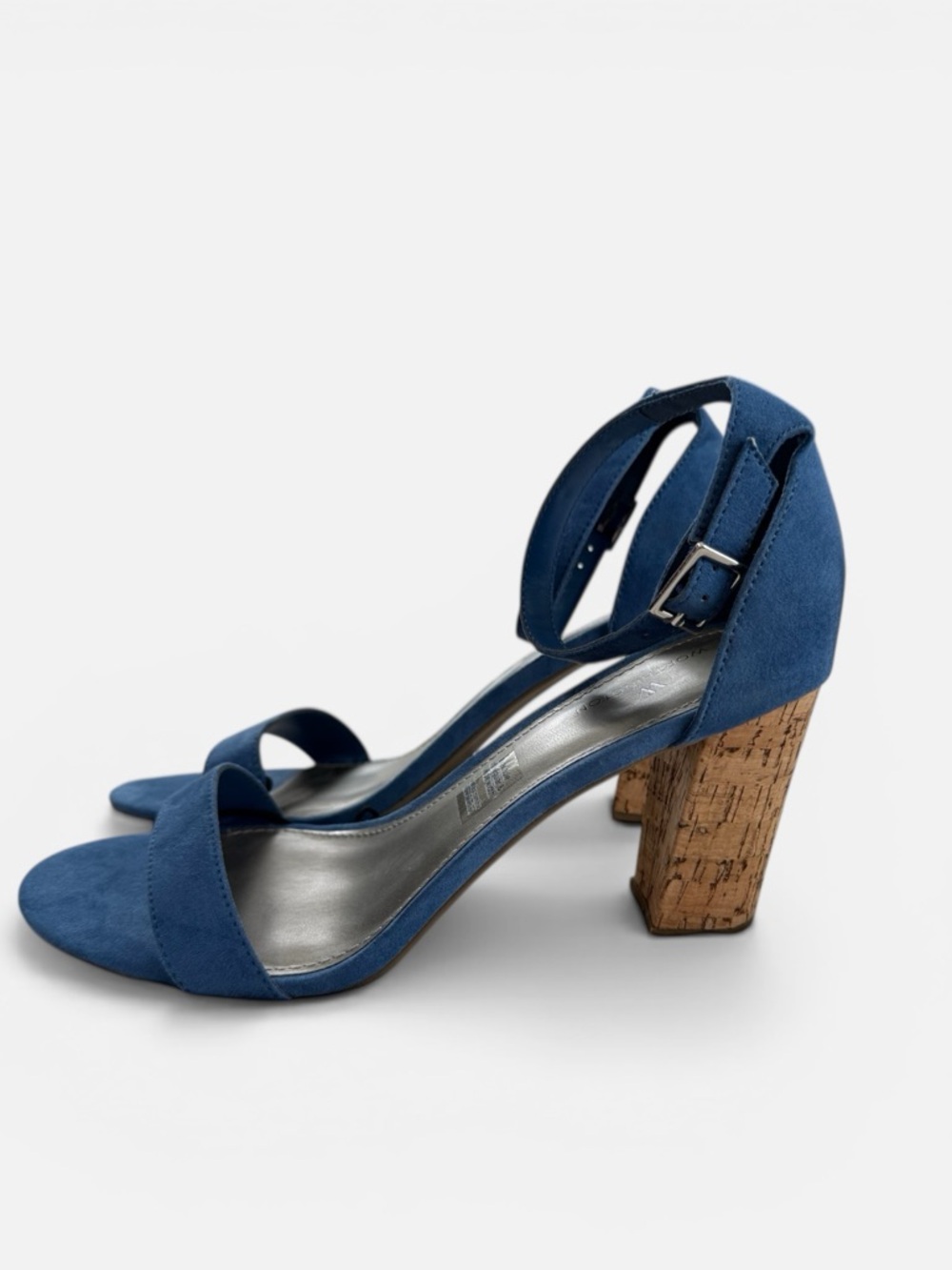 Worthington Blue Block Heel Sandals Size 8.5 Ankle Strap Cork Heel NEW
